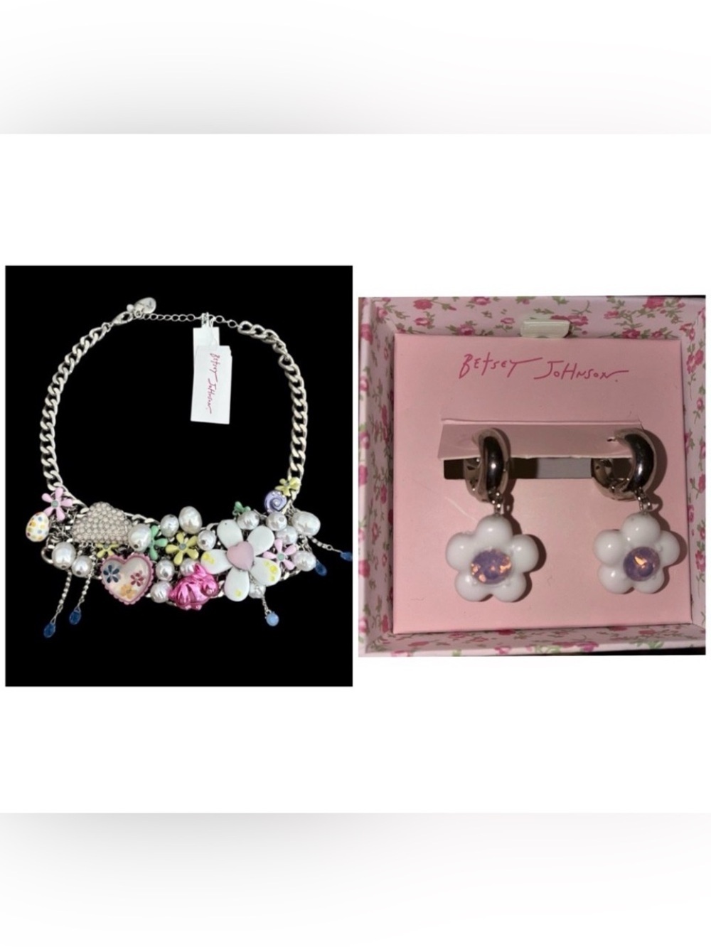 BETSEY JOHNSON SET Easter Hop To It Revival Statement Necklace & Earrings NWT